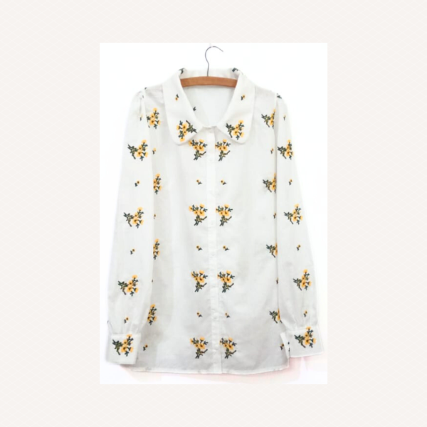 Cotton shirt embroidered with yellow flowers