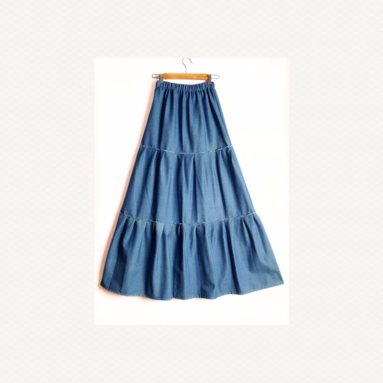 Maxi Layered Denim Skirt Light Blue