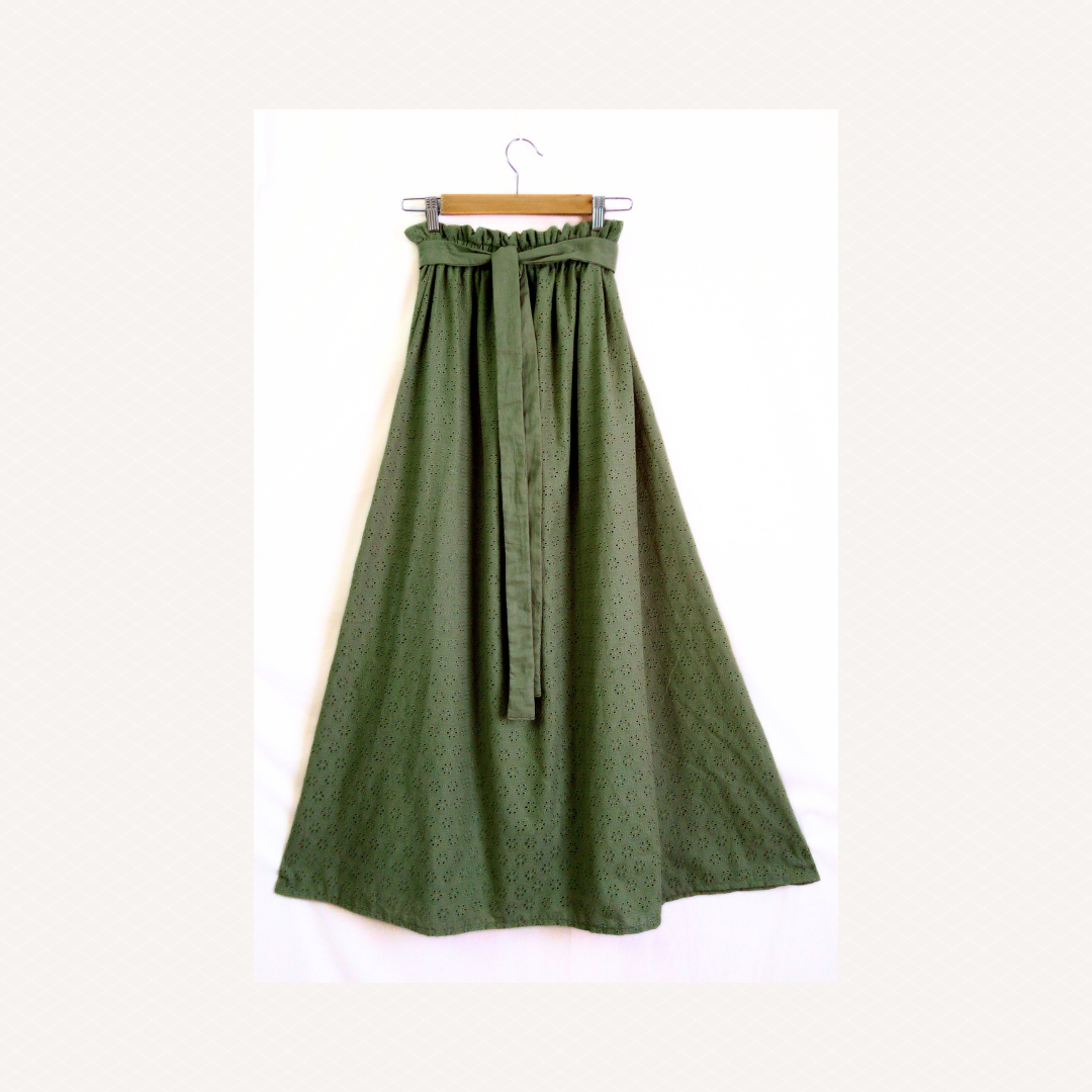 Olive Lace Cotton Maxi Skirt