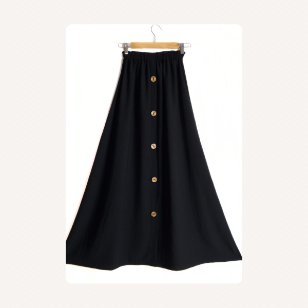 Black Modest Maxi Skirt with Buttons