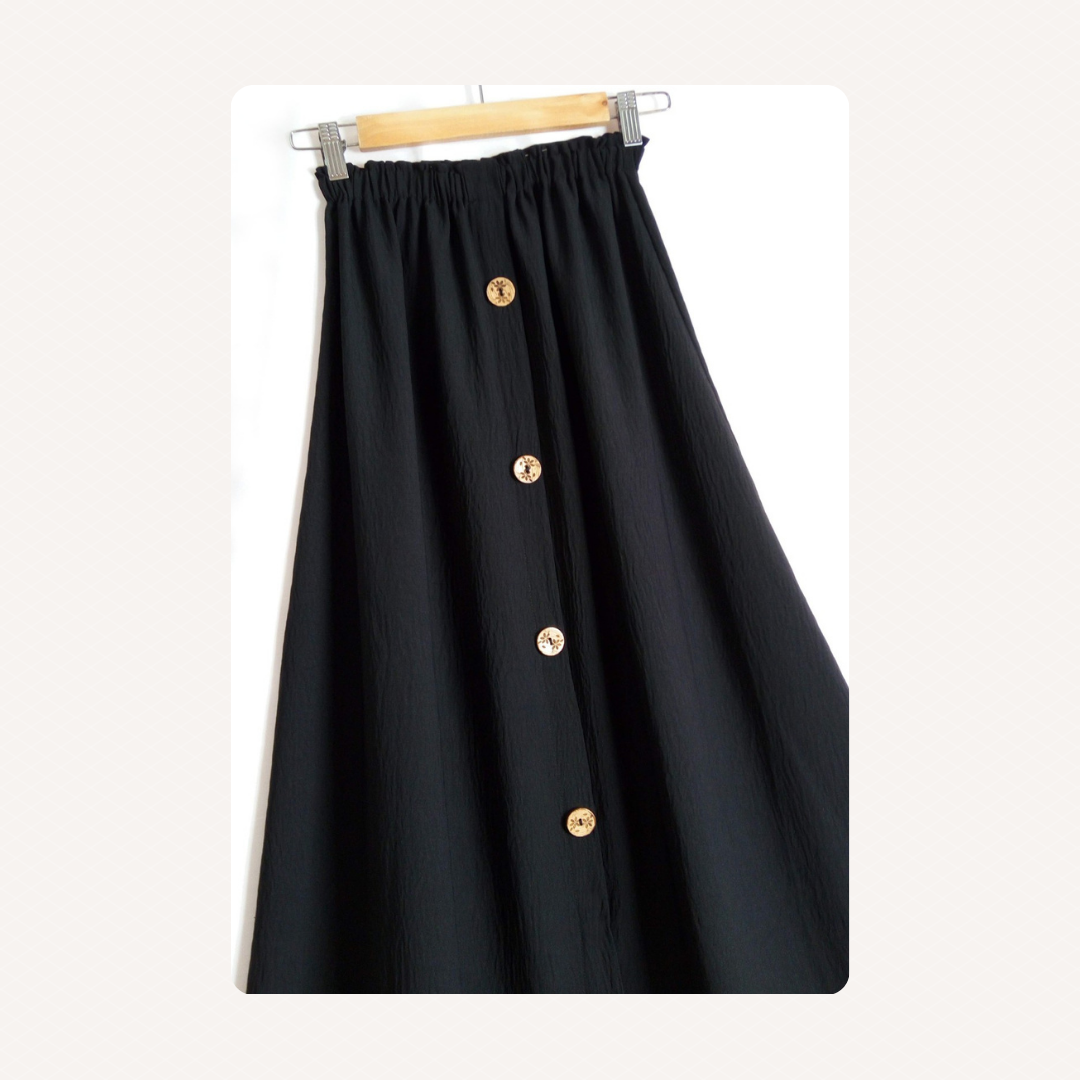 Black Modest Maxi Skirt with Buttons