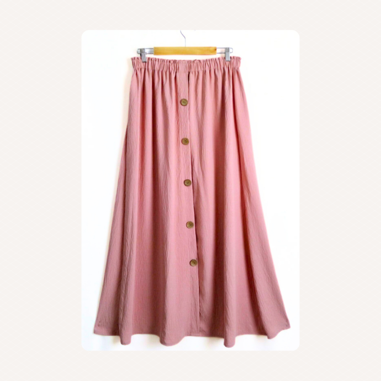 Pink Modest Maxi Skirt with Buttons