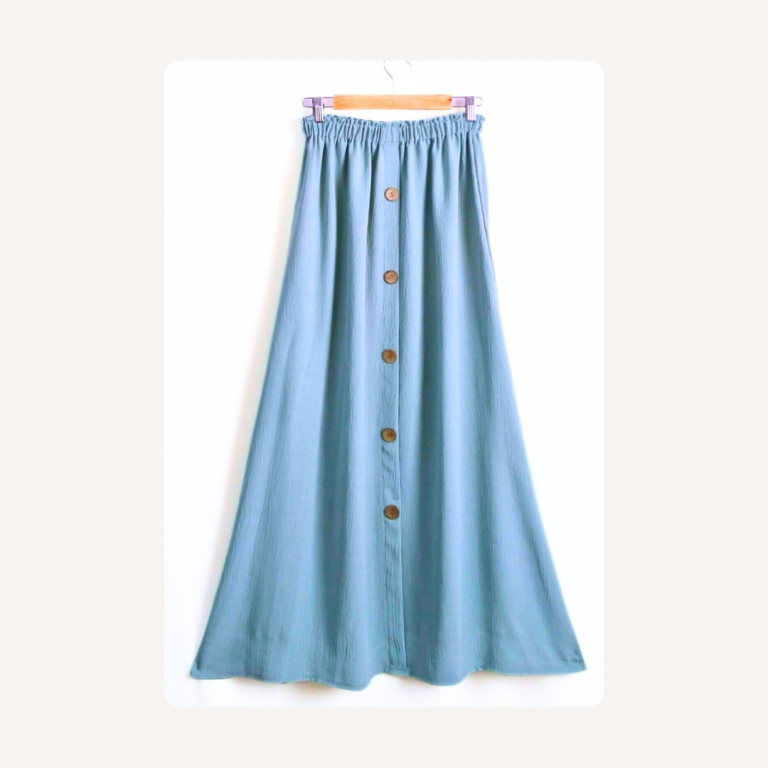 Blue Modest Maxi Skirt with Buttons