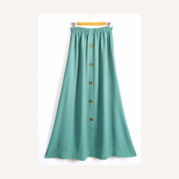 Mint Green Linen Modest Skirt with Buttons